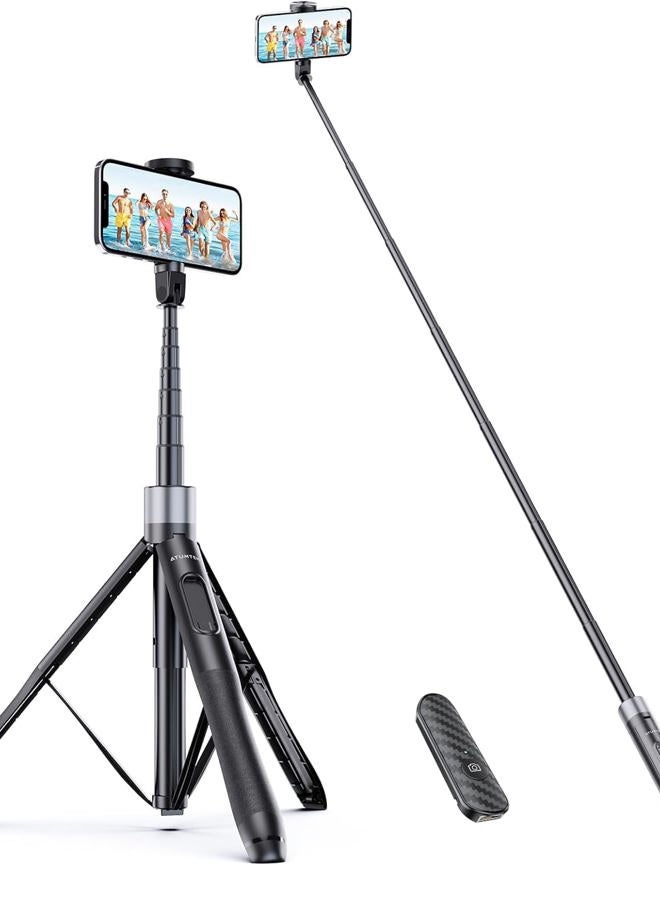 ATUMTEK 60" Selfie Stick Tripod, All in One Extendable Phone Tripod Stand with Bluetooth Remote 360° Rotation for iPhone and Android Phone Selfies, Video Recording, Vlogging, Live Streaming, Black - Image 1